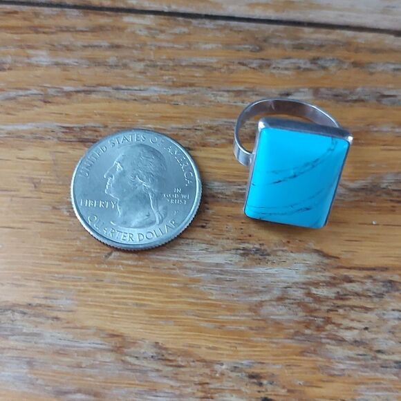 Turquoise Sterling Silver Mod Ring AND Dangle Earrings Size 8-8.5 Ring - Picture 14 of 15